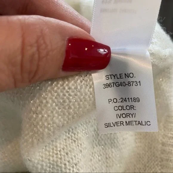 Paige Raundi Cold Shoulder CutOut Metallic Lurex Knit Relaxed Turtleneck Sweater - Picture 16 of 16